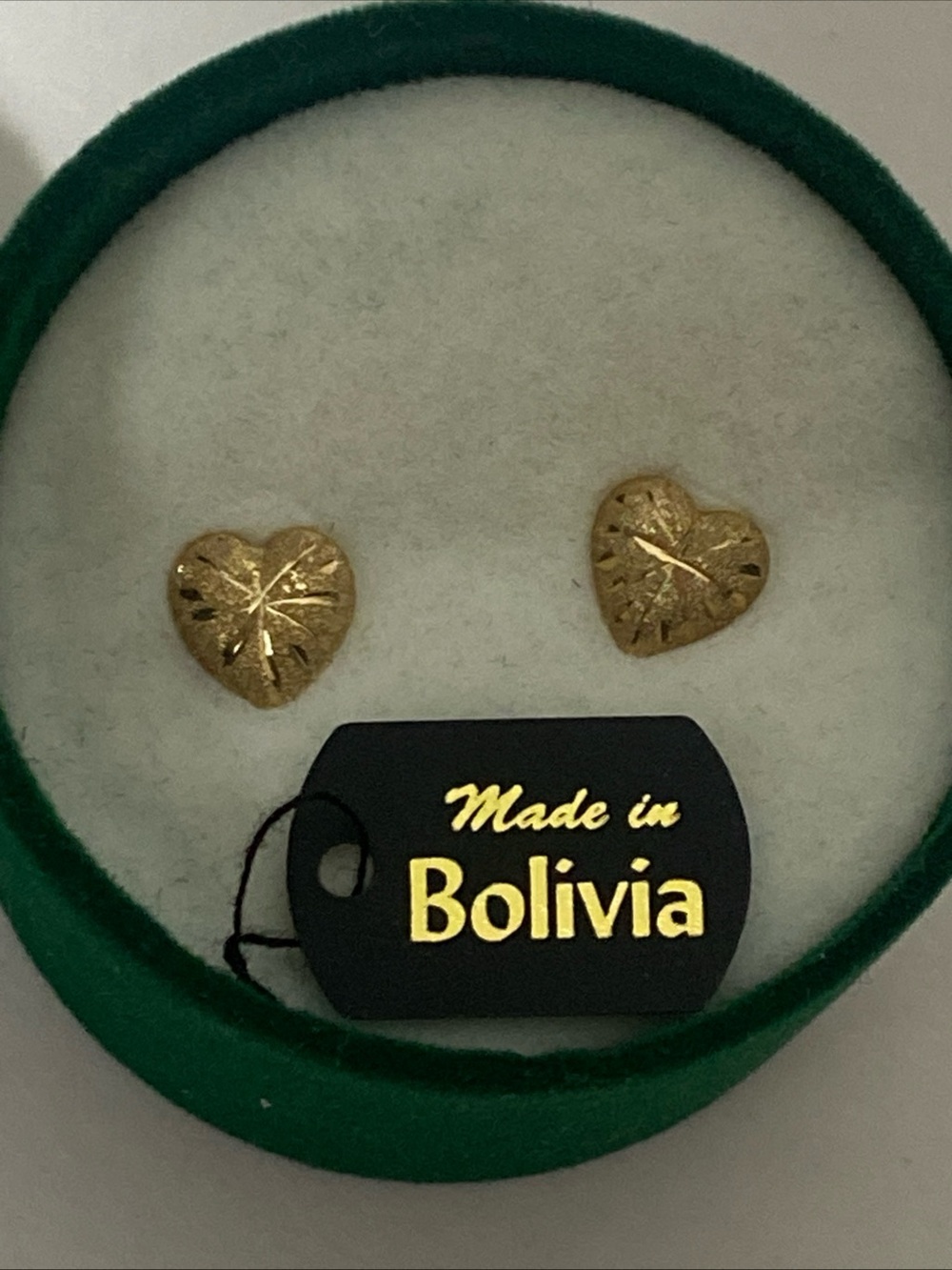 JCM  14k Yellow Gold Diamond Cut Heart Stud Earrings